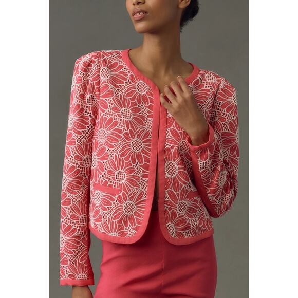 NWT Anthropologie DOLAN Linen Floral Cutwork Jacket Pink & White Linen Medium‎ - Picture 1 of 9